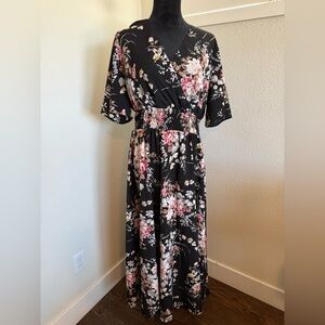 SHEIN Black and Pink Floral Maxi Dress